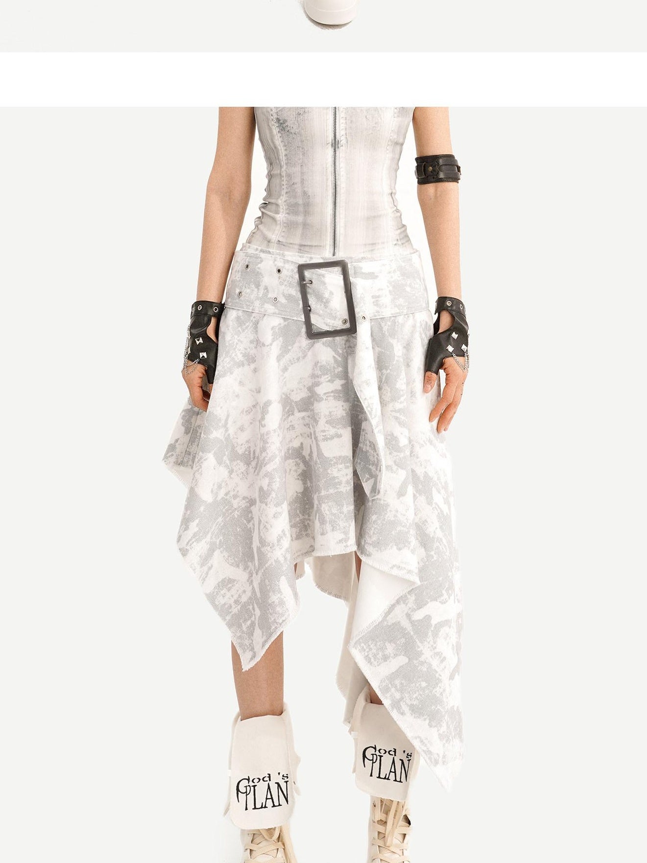 Nico Molly High Waist Printed Leather Sleeveless Zip Vest Women Fashion Top & Skirt Sets