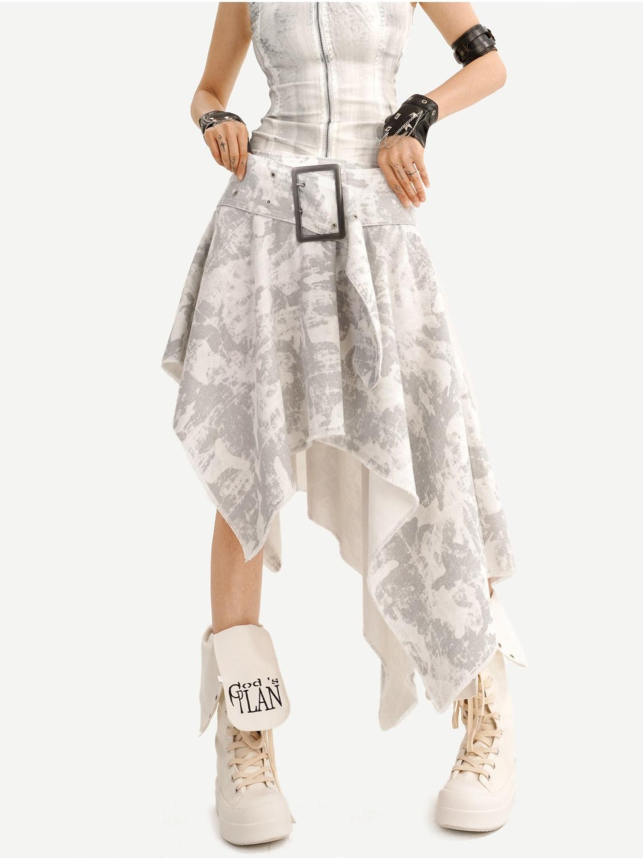 Nico Molly High Waist Printed Leather Sleeveless Zip Vest Women Fashion Top & Skirt Sets