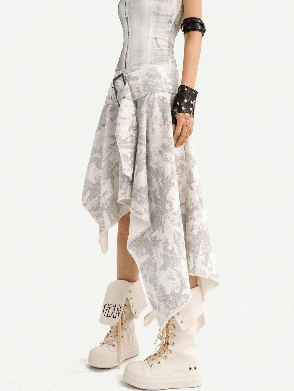 Nico Molly High Waist Printed Leather Sleeveless Zip Vest Women Fashion Top & Skirt Sets