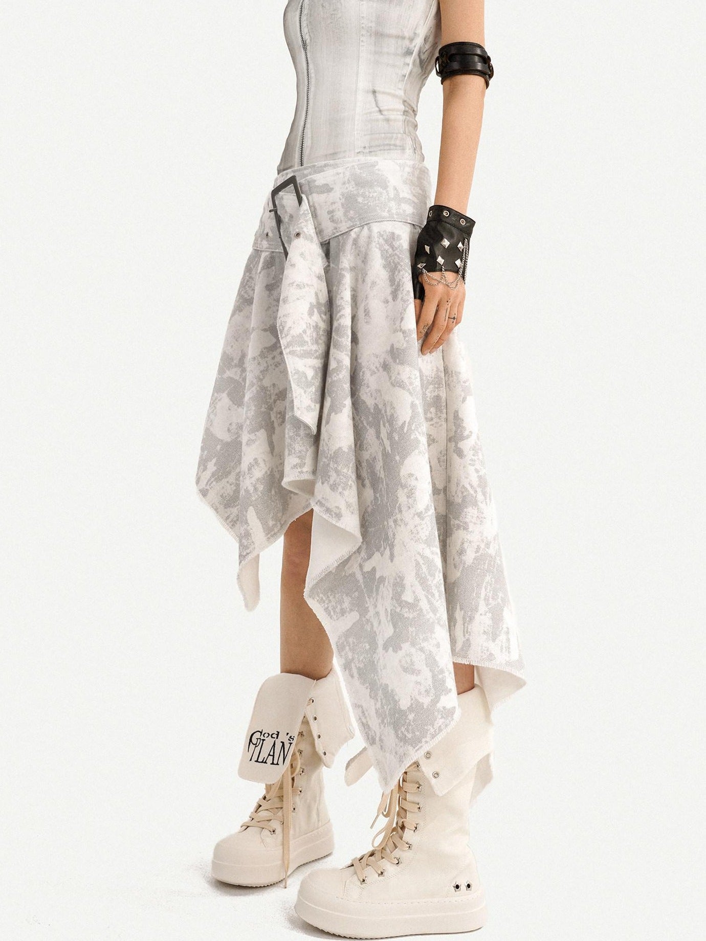 Nico Molly High Waist Printed Leather Sleeveless Zip Vest Women Fashion Top & Skirt Sets