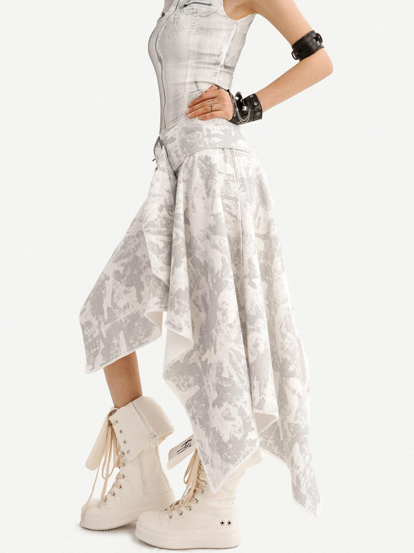 Nico Molly High Waist Printed Leather Sleeveless Zip Vest Women Fashion Top & Skirt Sets