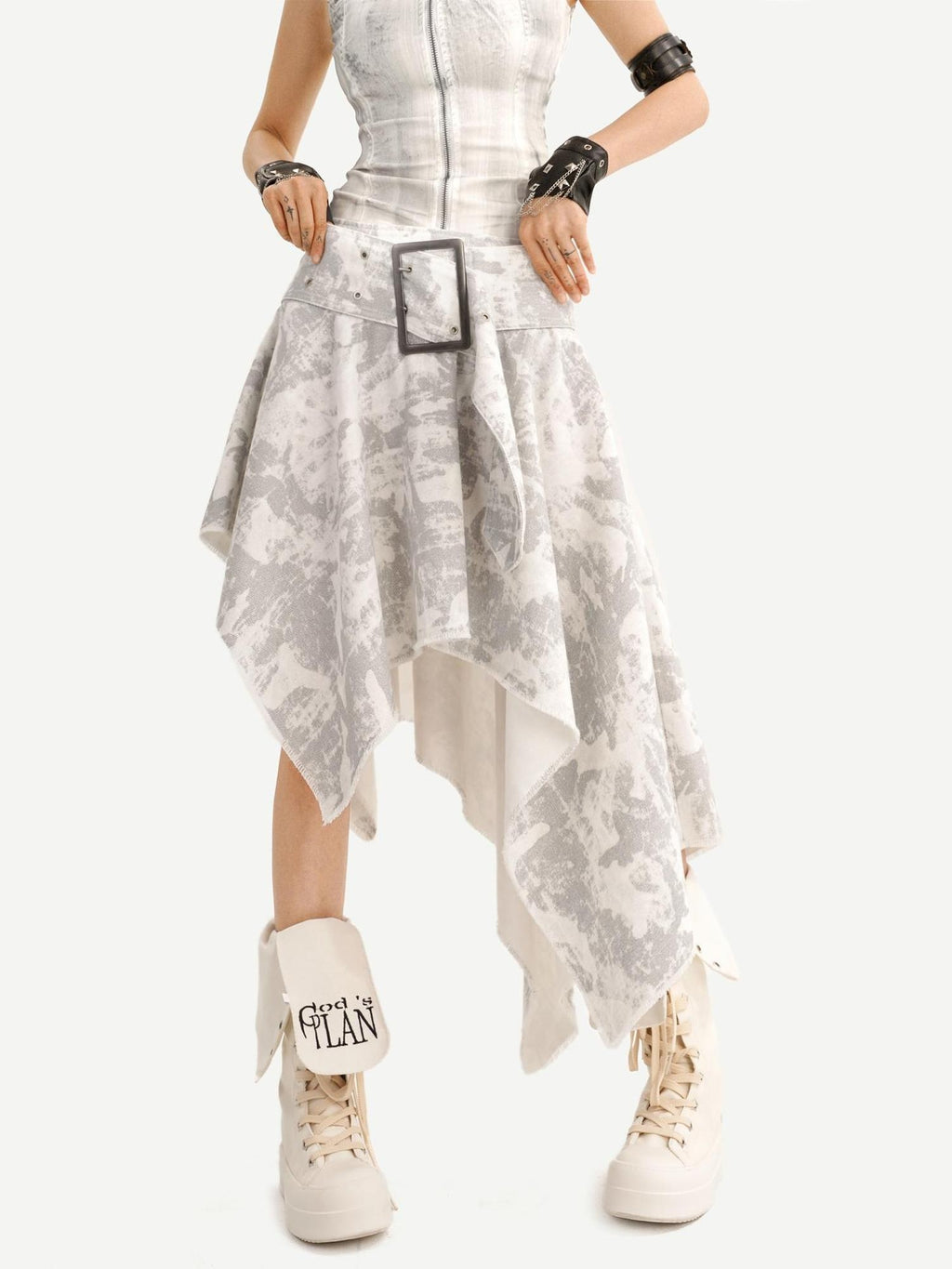 Nico Molly High Waist Printed Leather Sleeveless Zip Vest Women Fashion Top & Skirt Sets