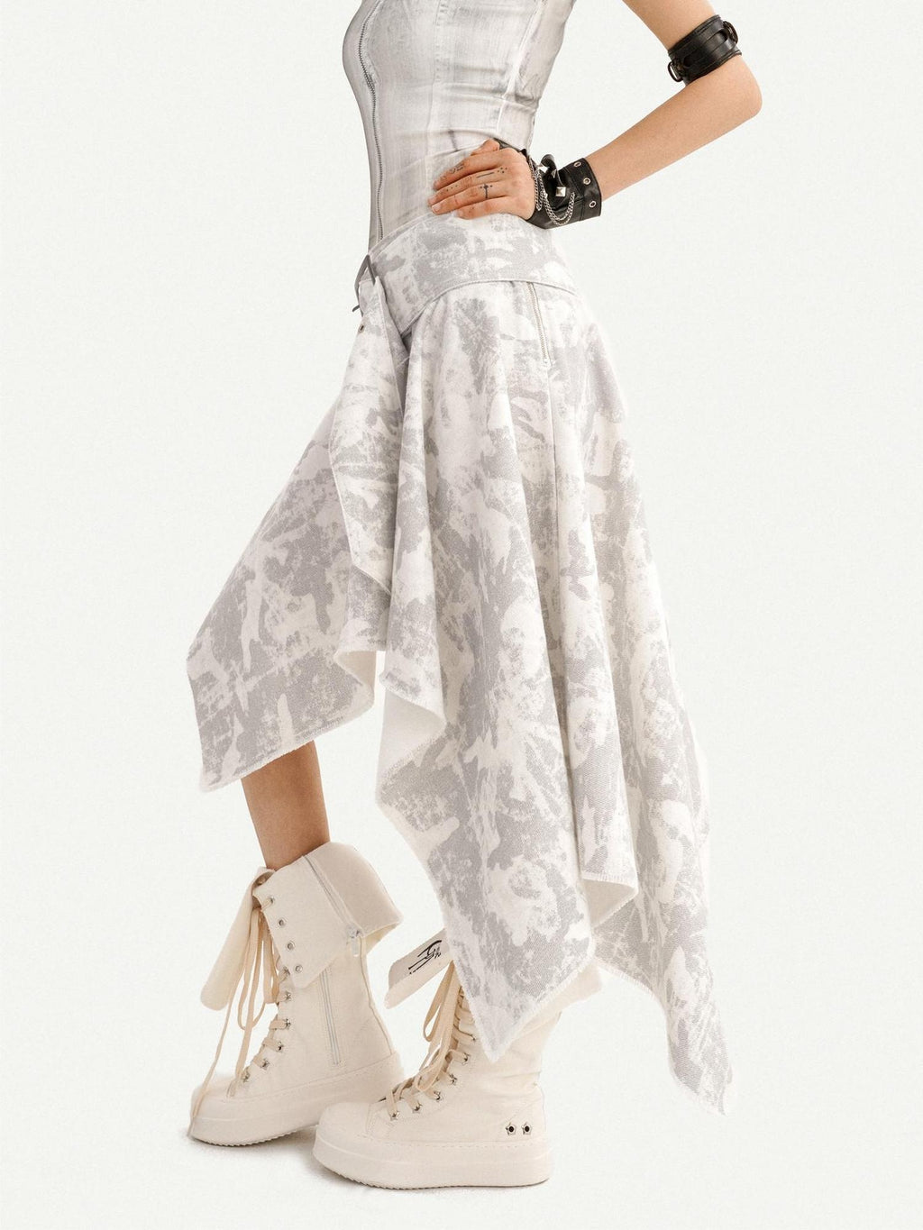 Nico Molly High Waist Printed Leather Sleeveless Zip Vest Women Fashion Top & Skirt Sets