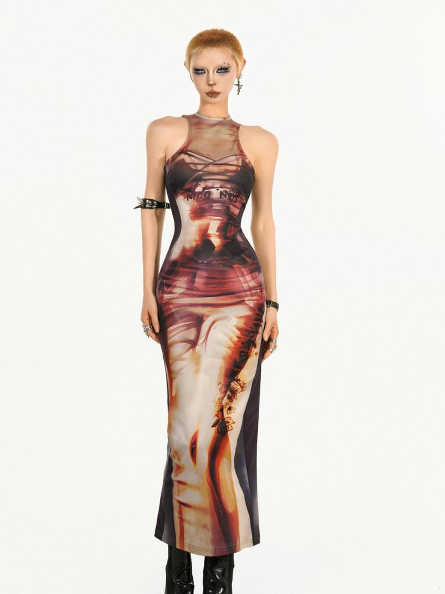 Nico Molly High Waist Slim Halter Street Style Sleeveless Women Bodycon Midi Dresses