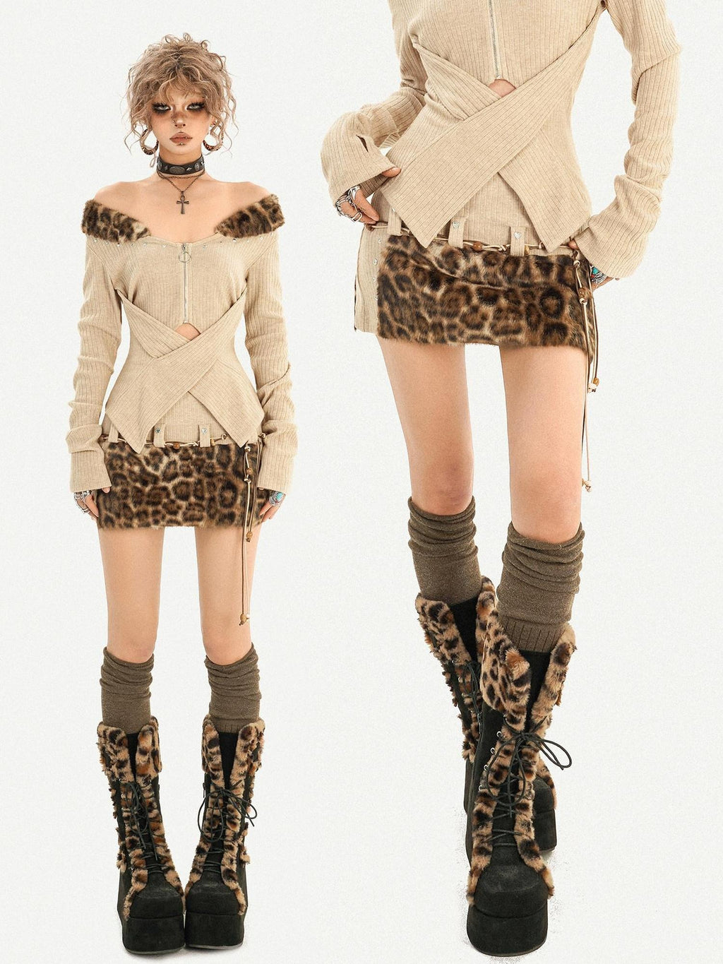 Nico Molly High Waist Vintage Aline Slim Women Everyday Leopard Print Mini Skirts
