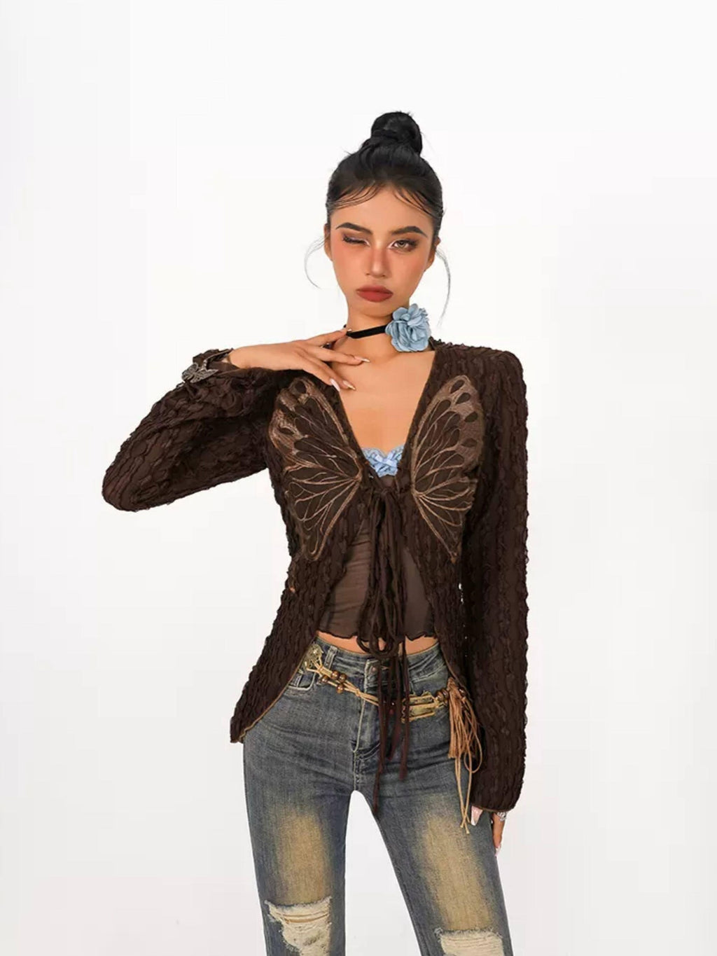 Nico Molly High Waist Vintage Distressed Slim Cotton Stretch Women Flared Jeans