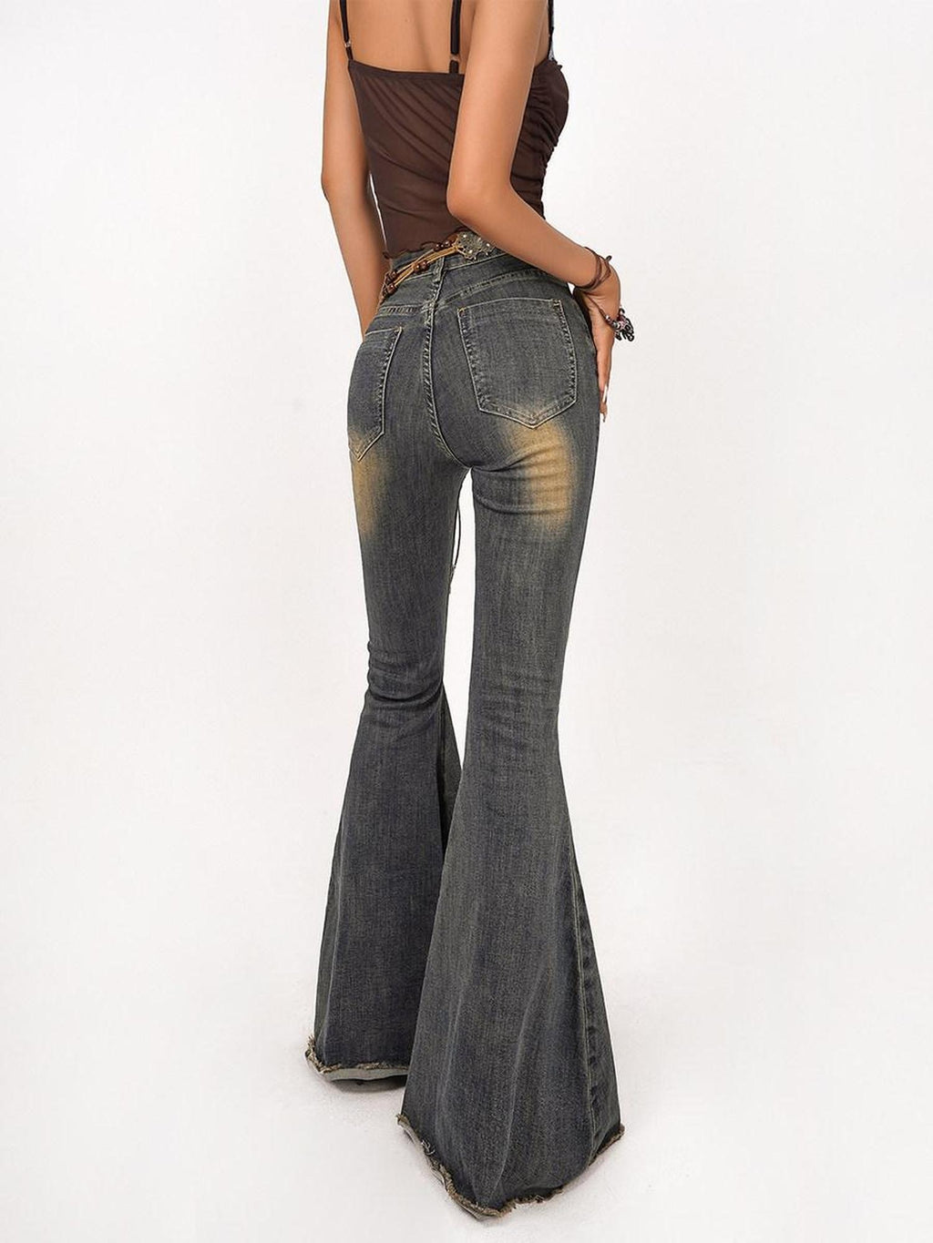 Nico Molly High Waist Vintage Distressed Slim Cotton Stretch Women Flared Jeans