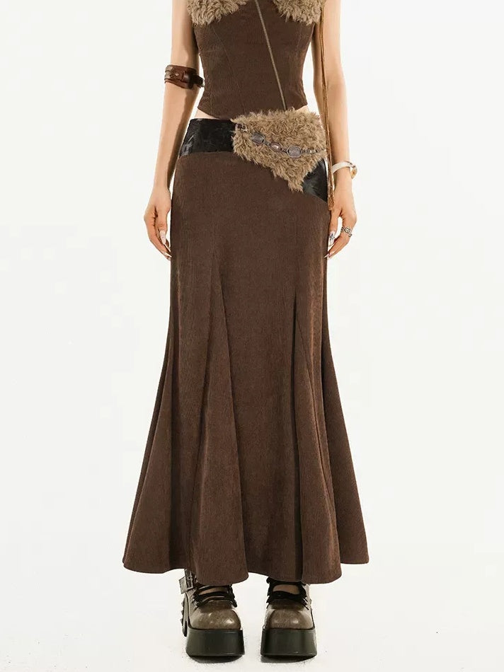 Nico Molly High Waist Wool Fishtail Streetwear Euro Young Women Brown Midi Skirts