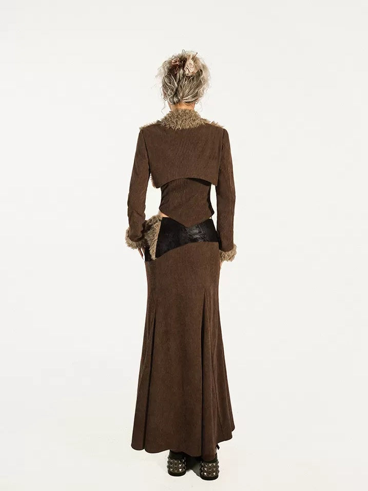 Nico Molly High Waist Wool Fishtail Streetwear Euro Young Women Brown Midi Skirts