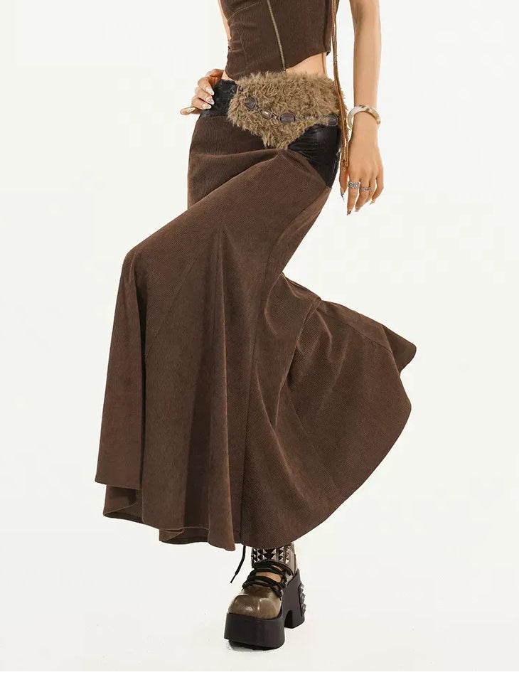 Nico Molly High Waist Wool Fishtail Streetwear Euro Young Women Brown Midi Skirts