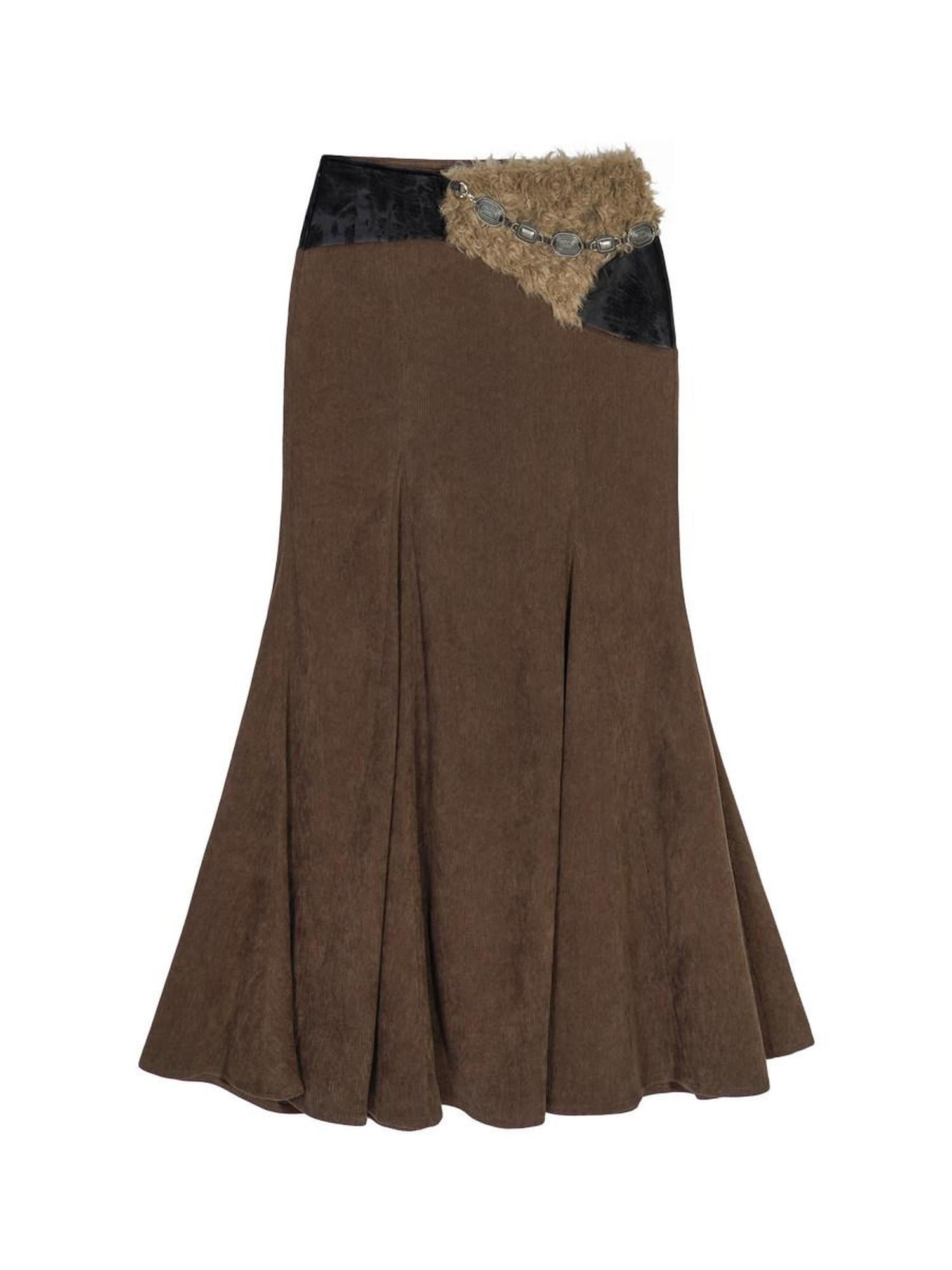 Nico Molly High Waist Wool Fishtail Streetwear Euro Young Women Brown Midi Skirts