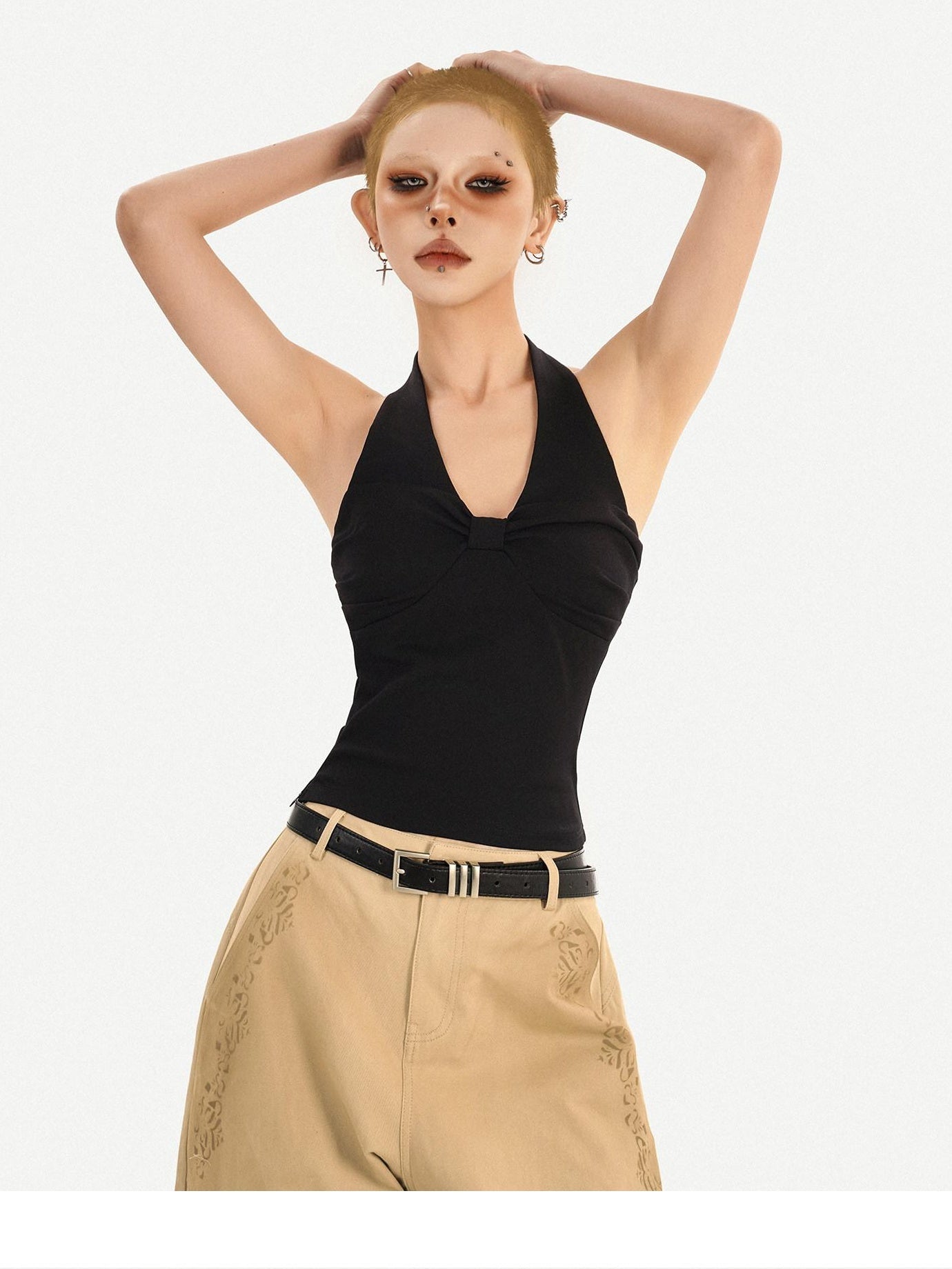 Nico Molly High Waisted Cargo Style Button Front Khaki Straight Leg Women Wide Leg Pants