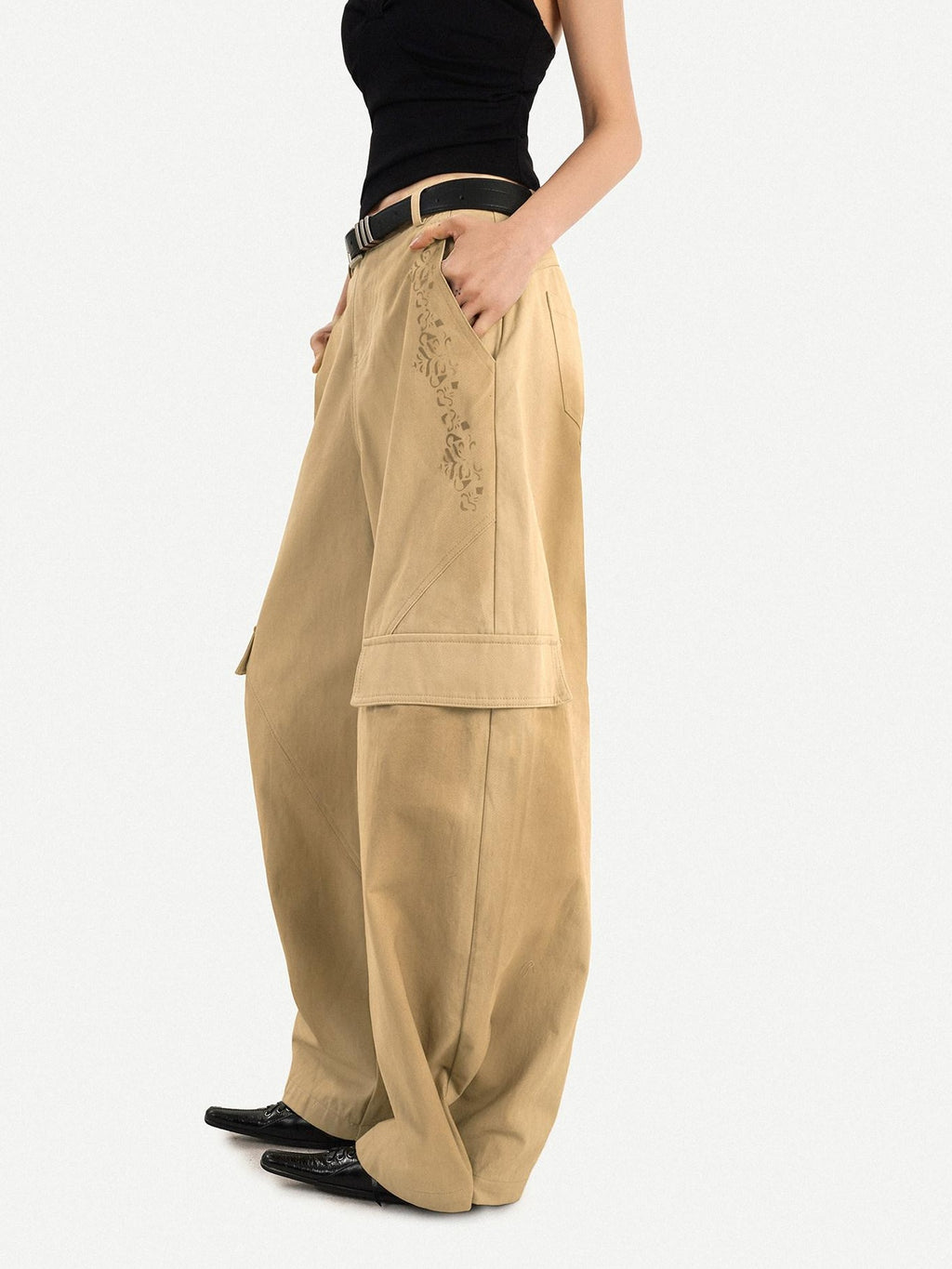 Nico Molly High Waisted Cargo Style Button Front Khaki Straight Leg Women Wide Leg Pants