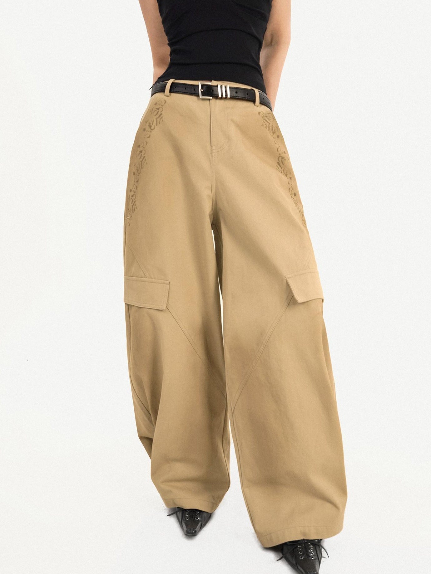 Nico Molly High Waisted Cargo Style Button Front Khaki Straight Leg Women Wide Leg Pants