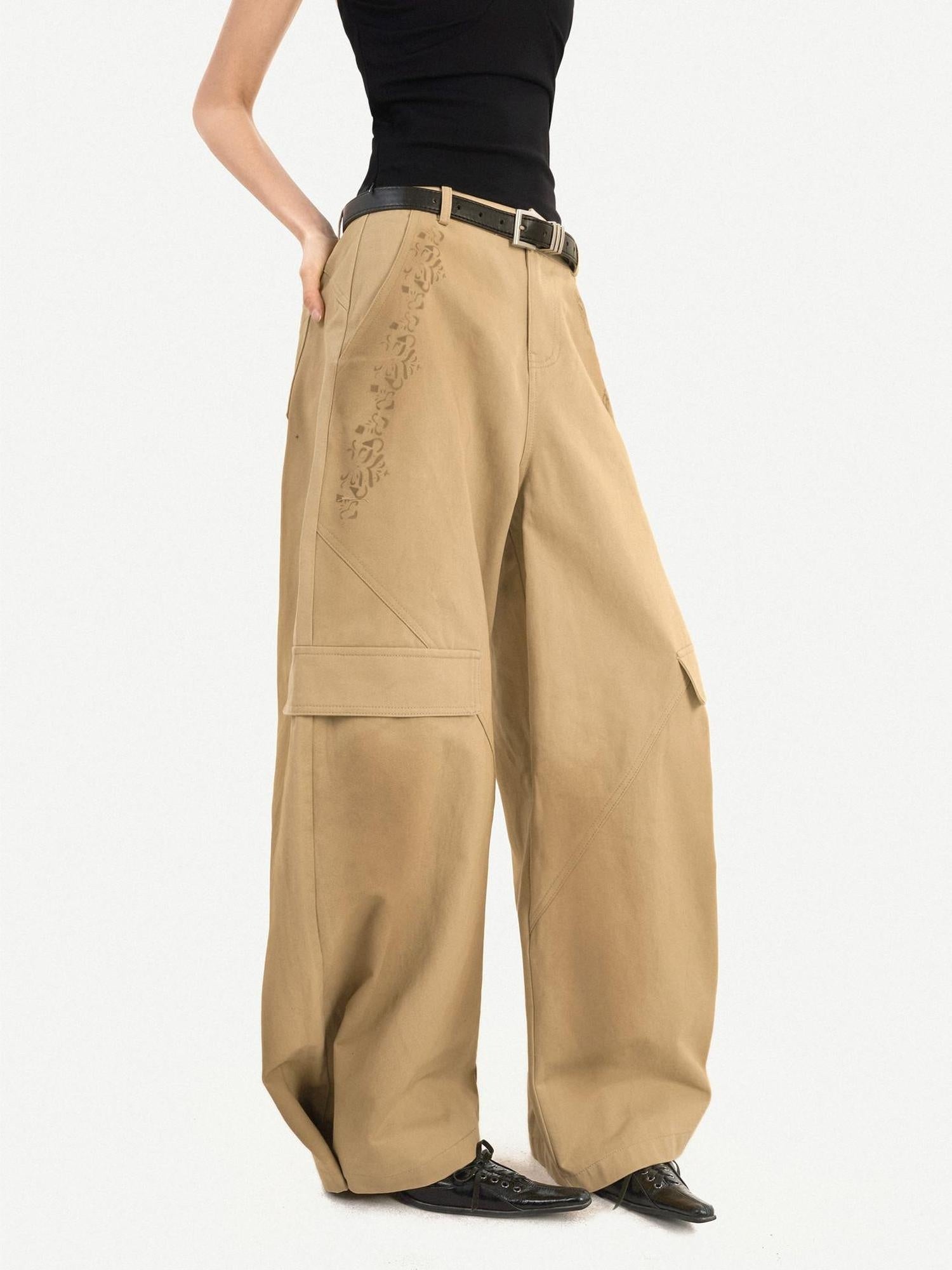 Nico Molly High Waisted Cargo Style Button Front Khaki Straight Leg Women Wide Leg Pants