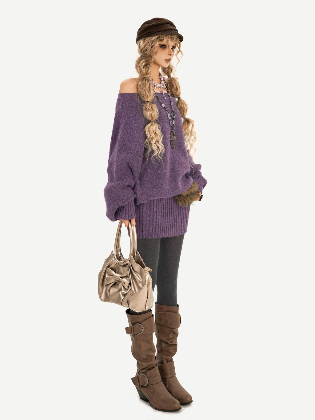 Nico Molly Knit Two Piece One Shoulder Batwing Sleeve Slim Bodycon Mini Dresses