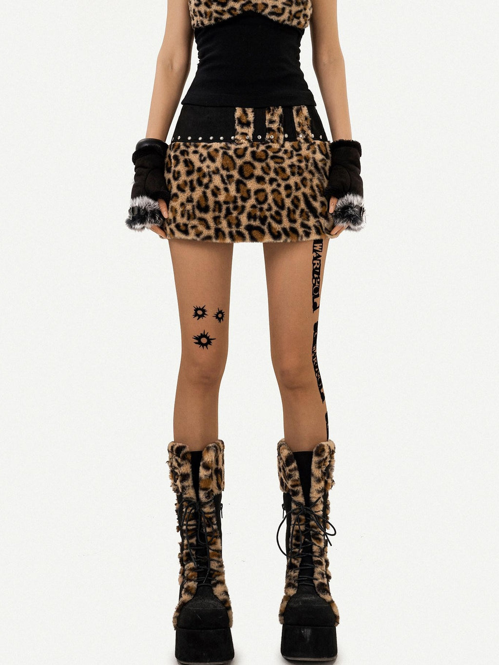 Nico Molly Leopard Patchwork Cropped High Neck Slim Fit Retro Two Piece For Women Tank Tops