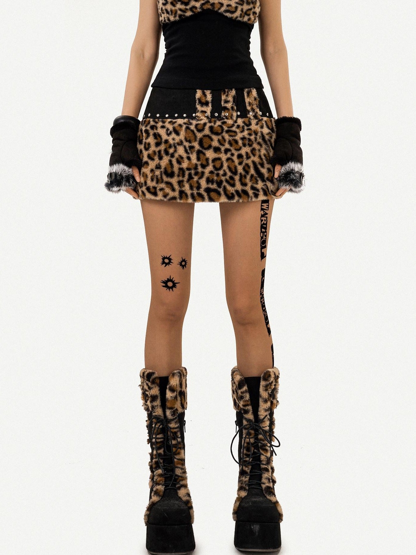 Nico Molly Leopard Patchwork Cropped High Neck Slim Fit Retro Two Piece For Women Tank Tops