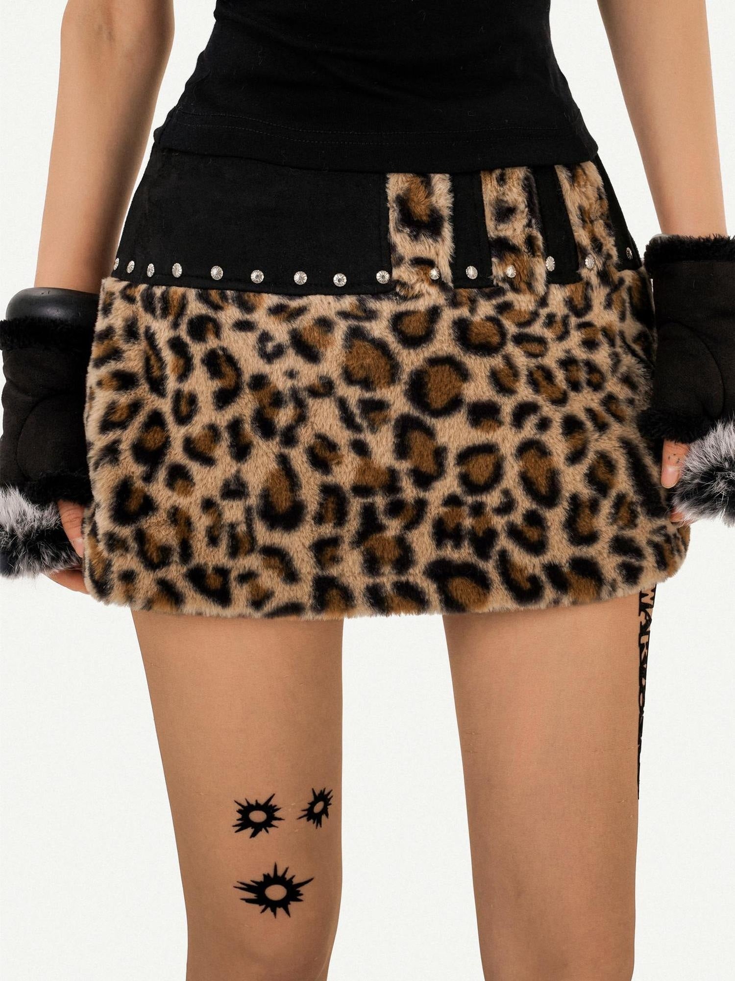 Nico Molly Leopard Patchwork Cropped High Neck Slim Fit Retro Two Piece For Women Tank Tops
