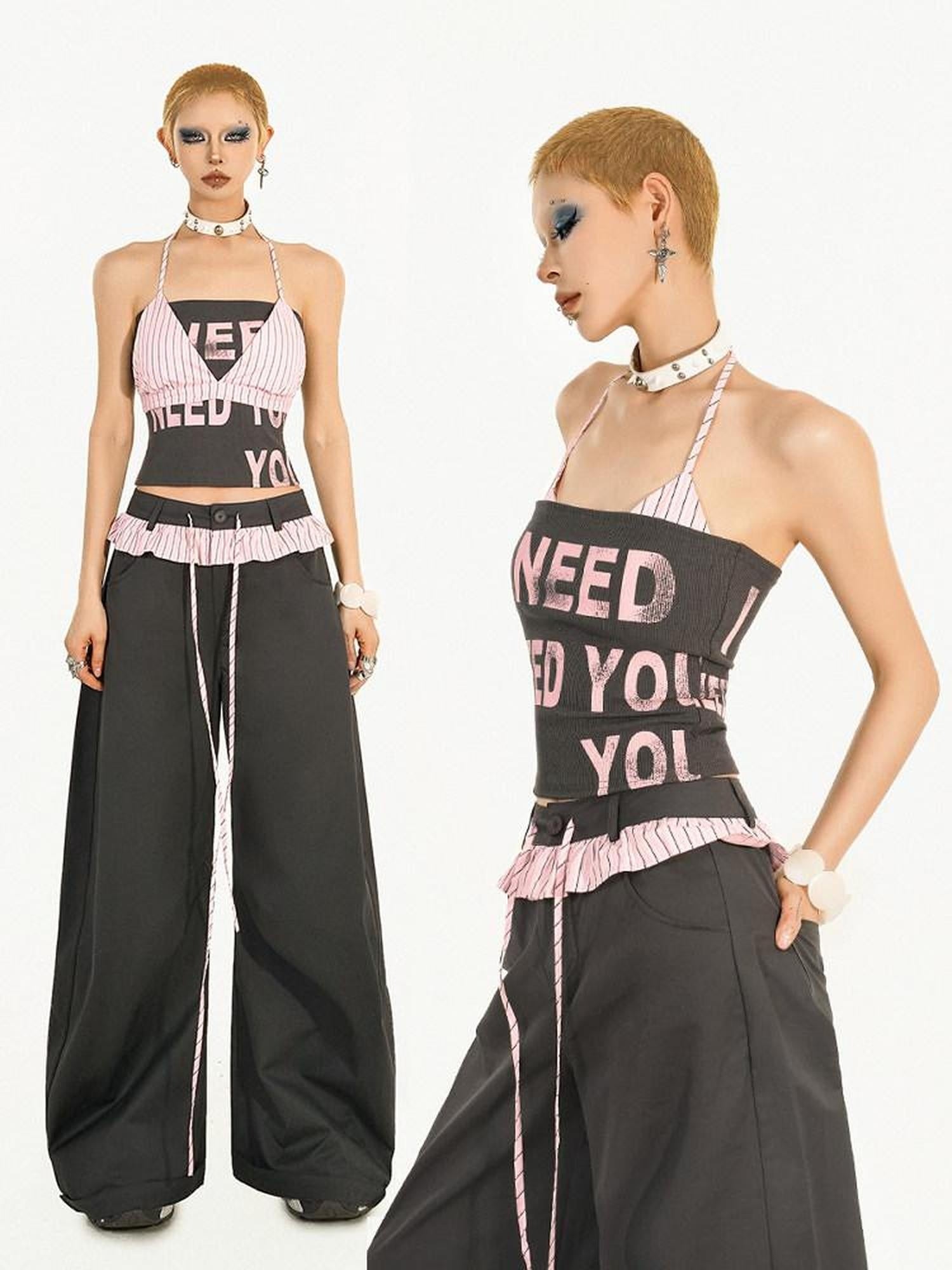 Nico Molly Letter Print Cotton Blend Streetwear Halter Slim Fit Women Camisoles