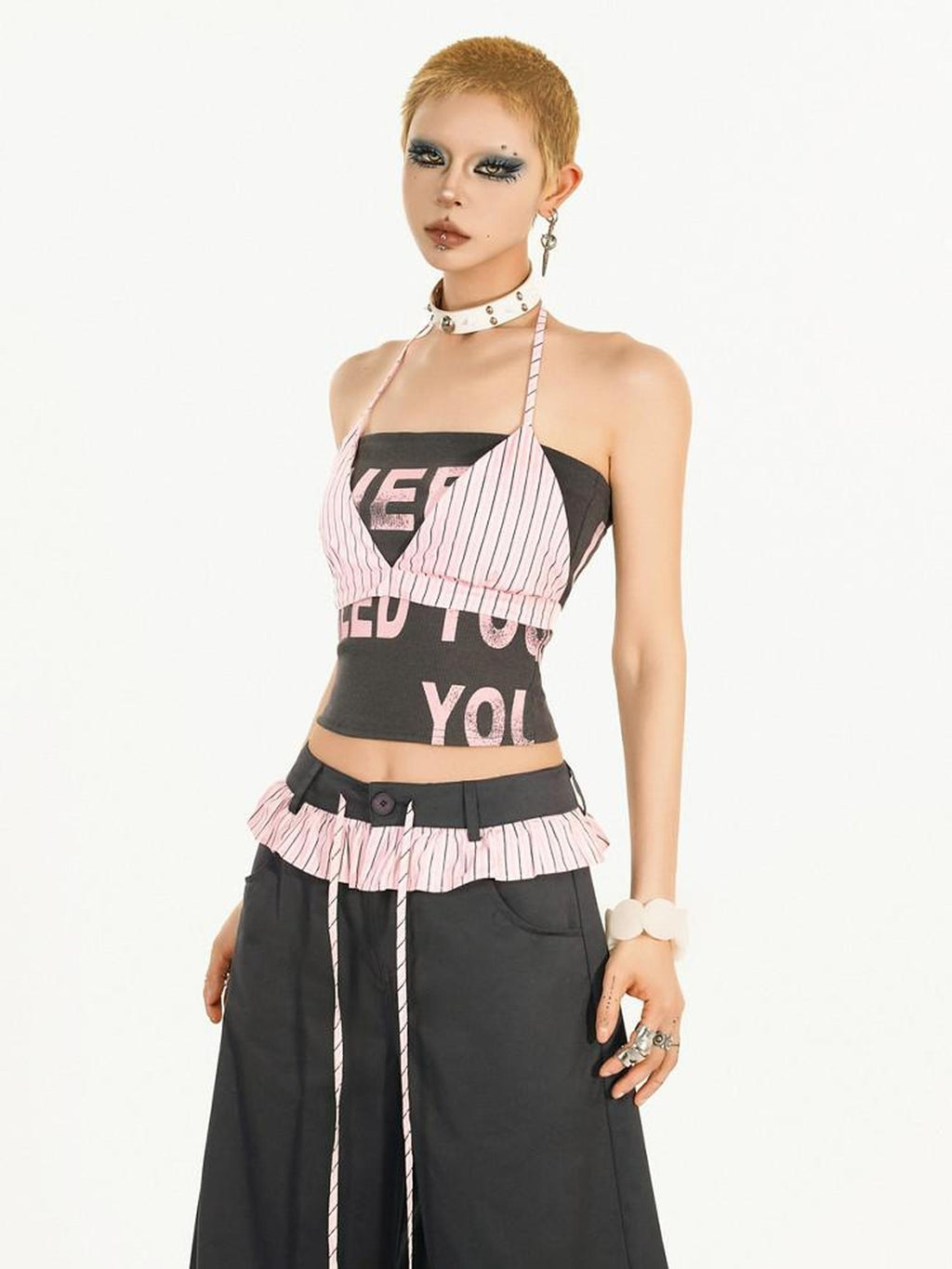 Nico Molly Letter Print Cotton Blend Streetwear Halter Slim Fit Women Camisoles