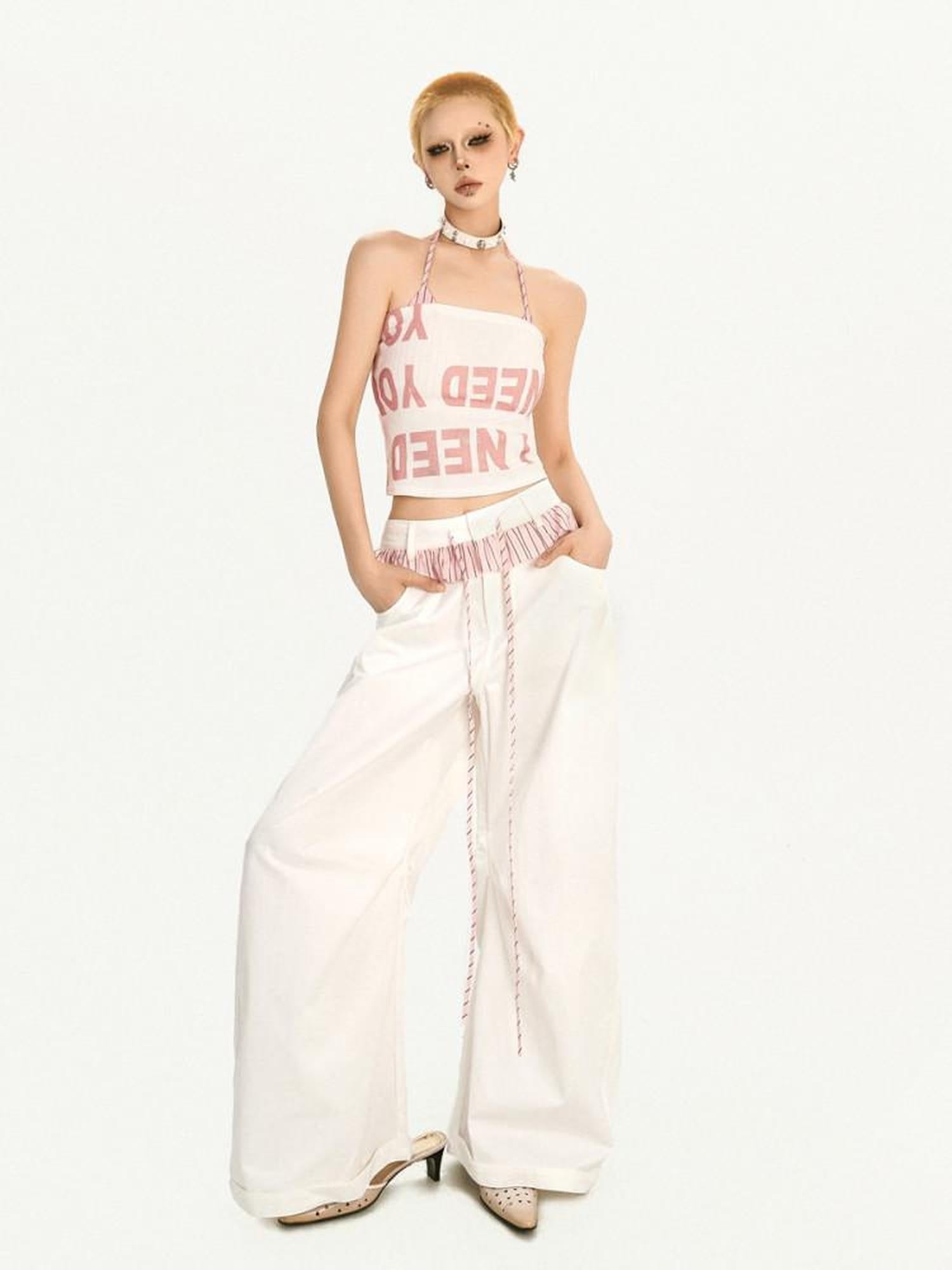 Nico Molly Letter Print Cotton Blend Streetwear Halter Slim Fit Women Camisoles