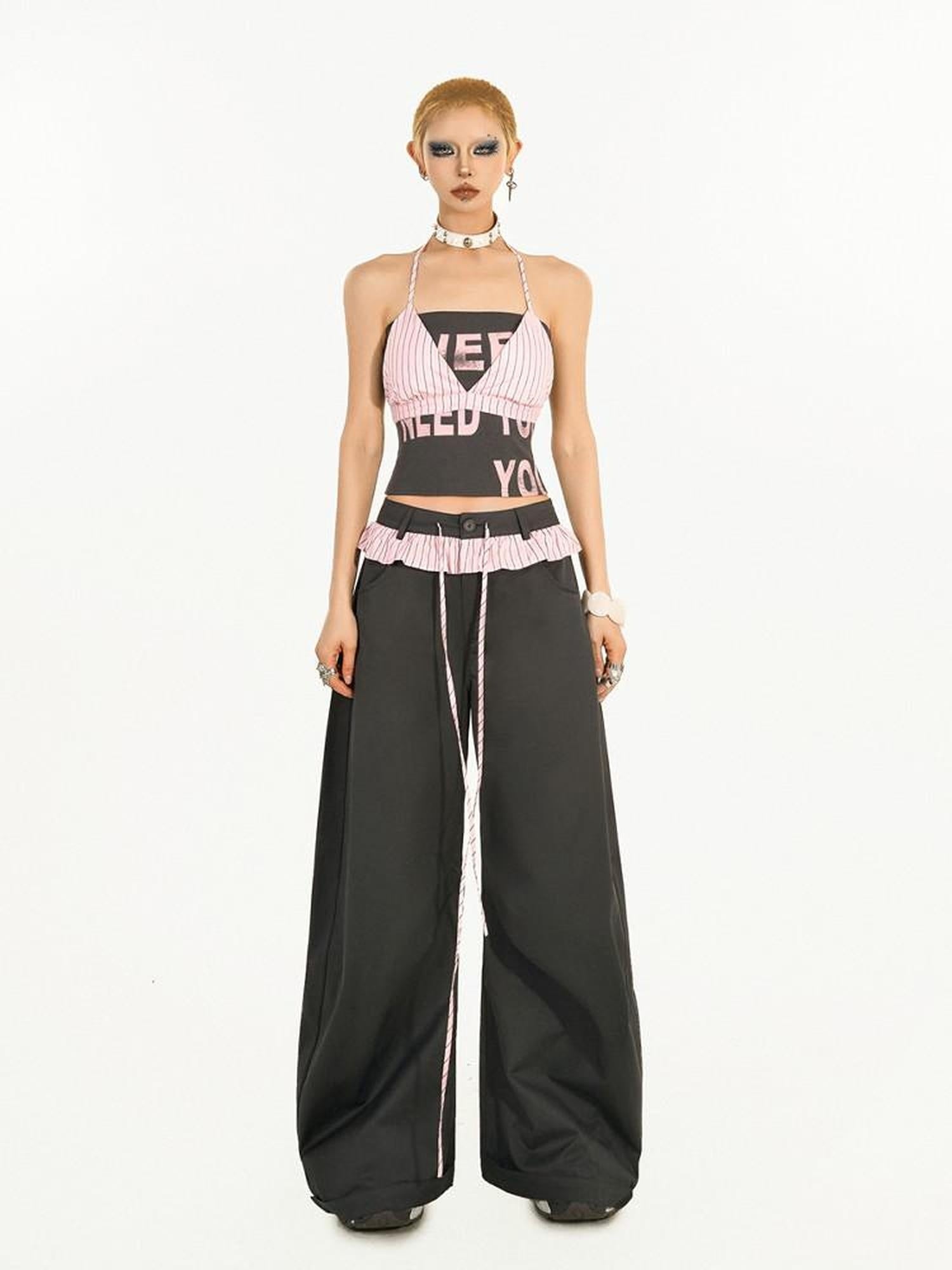 Nico Molly Letter Print Cotton Blend Streetwear Halter Slim Fit Women Camisoles