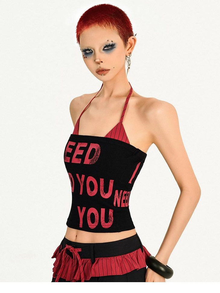 Nico Molly Letter Print Cotton Blend Streetwear Halter Slim Fit Women Camisoles