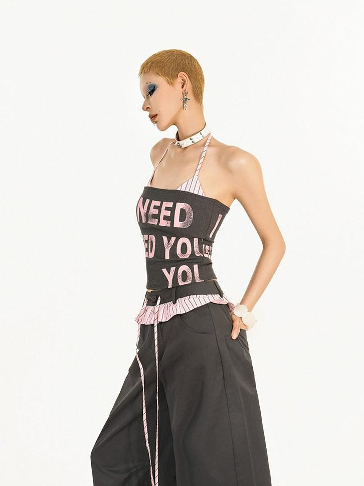 Nico Molly Letter Print Cotton Blend Streetwear Halter Slim Fit Women Camisoles