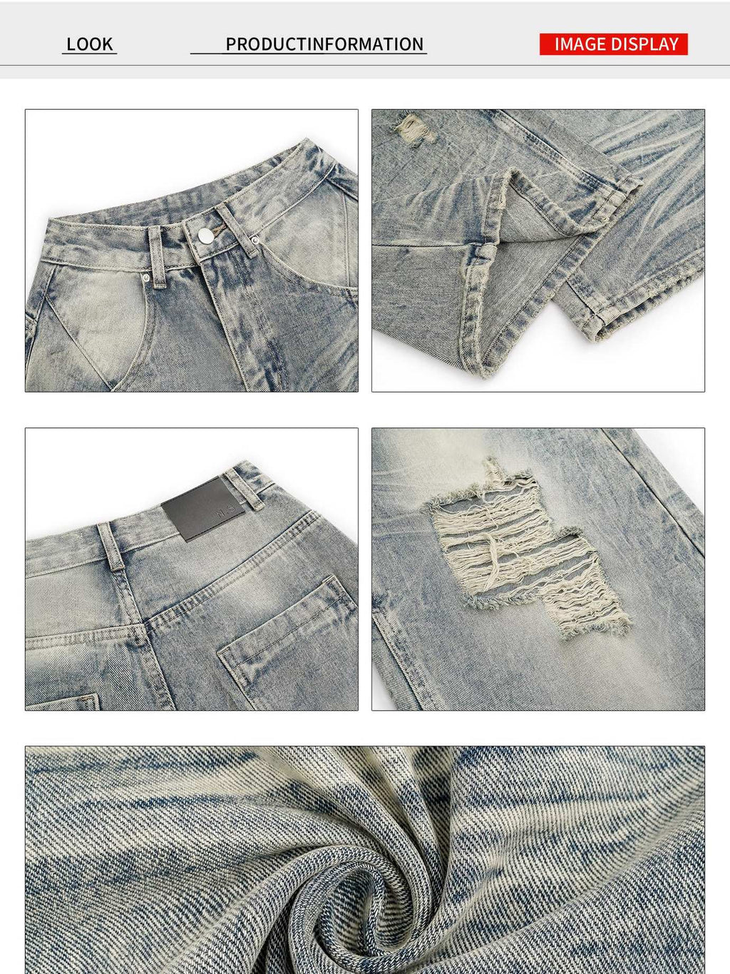 Nico Molly Light Blue Ripped Streetwear Mid Rise Loose Fit Button Fly Wide Leg Jeans