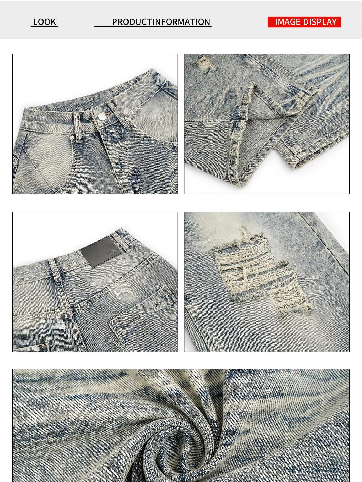 Nico Molly Light Blue Ripped Streetwear Mid Rise Loose Fit Button Fly Wide Leg Jeans