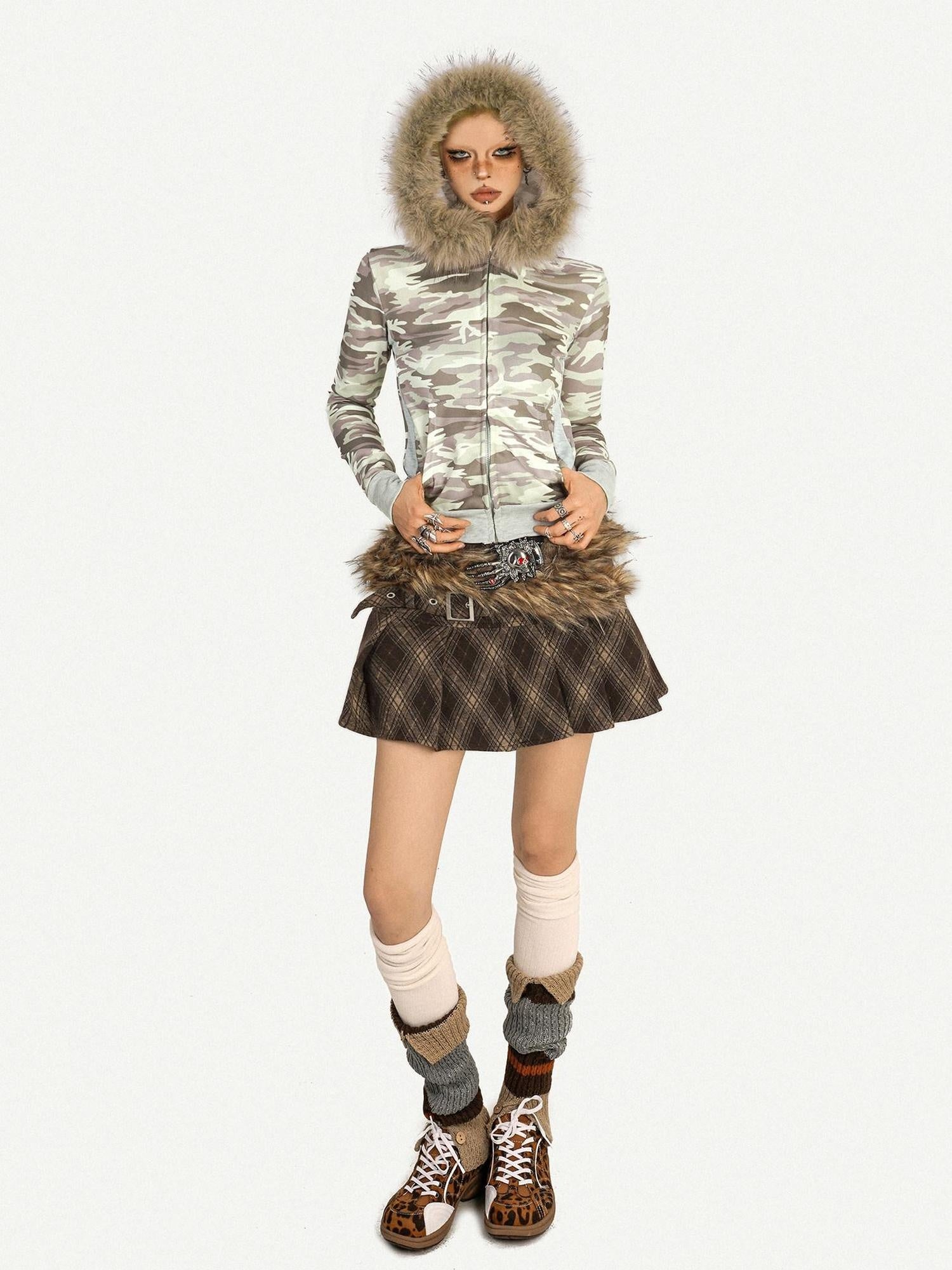 Nico Molly Lightweight Camo Zip Slim Fit Casual Long Sleeve Women Campus Travel Hoodie