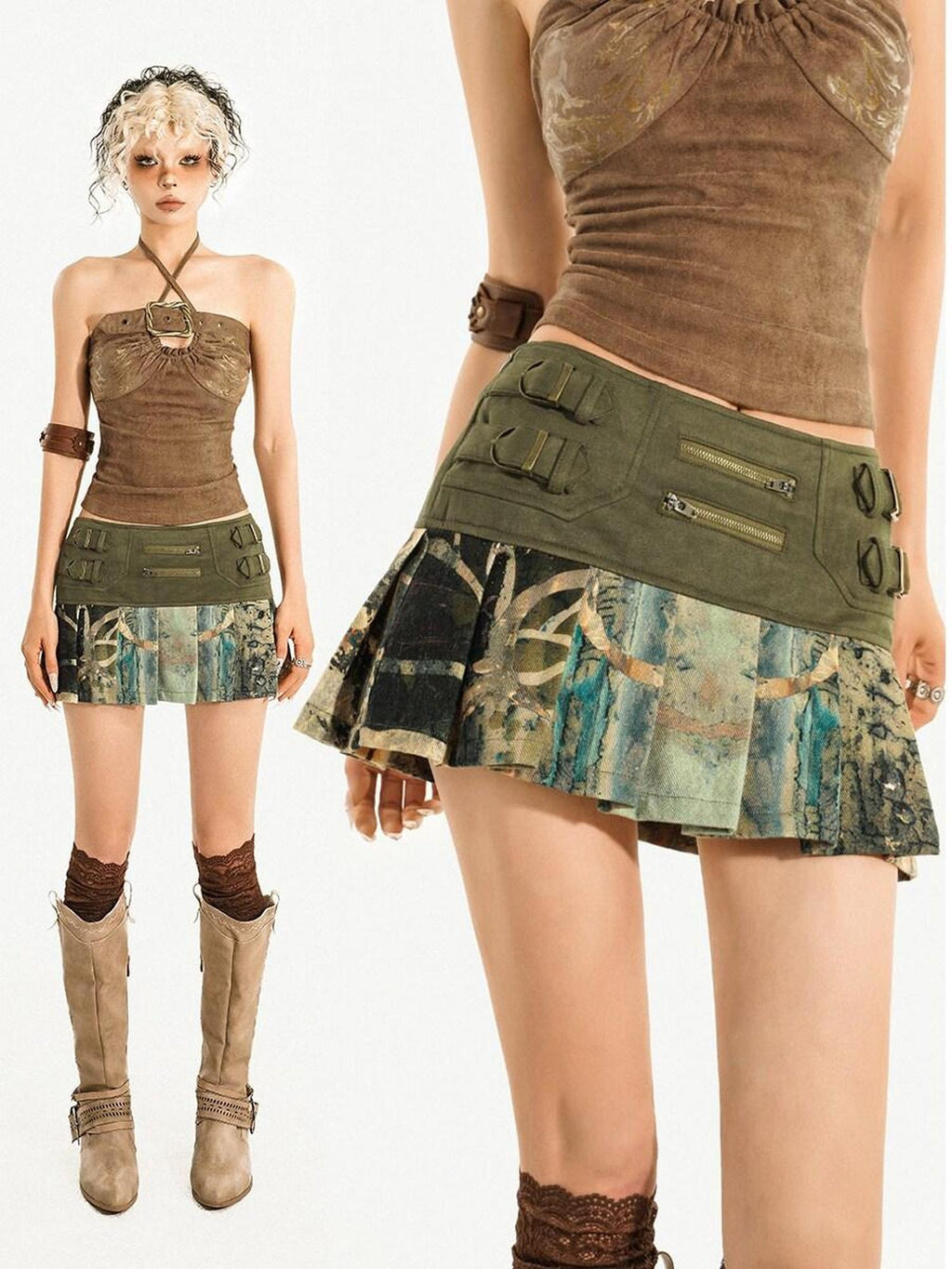 Nico Molly Lined Pleated Leather A Line Mid Rise Casual Shopping Women Mini Skirts