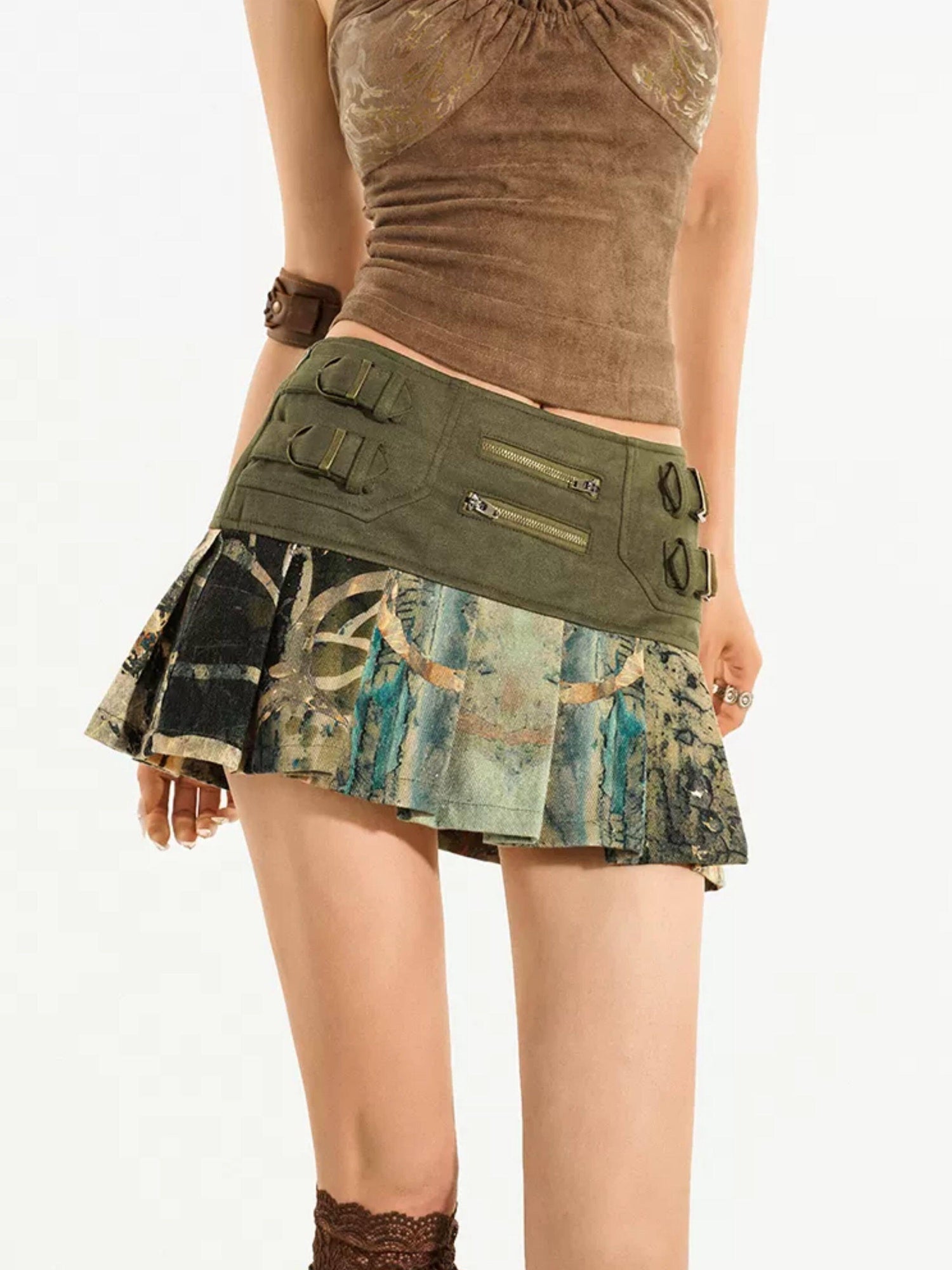 Nico Molly Lined Pleated Leather A Line Mid Rise Casual Shopping Women Mini Skirts