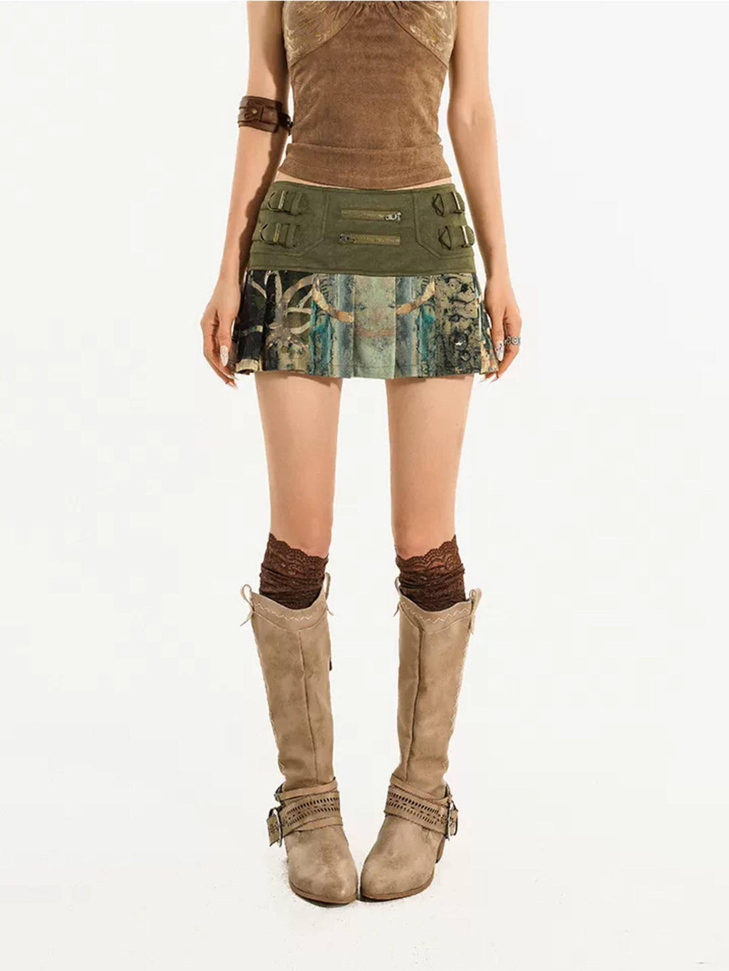 Nico Molly Lined Pleated Leather A Line Mid Rise Casual Shopping Women Mini Skirts