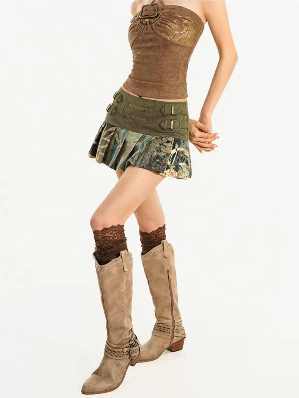 Nico Molly Lined Pleated Leather A Line Mid Rise Casual Shopping Women Mini Skirts