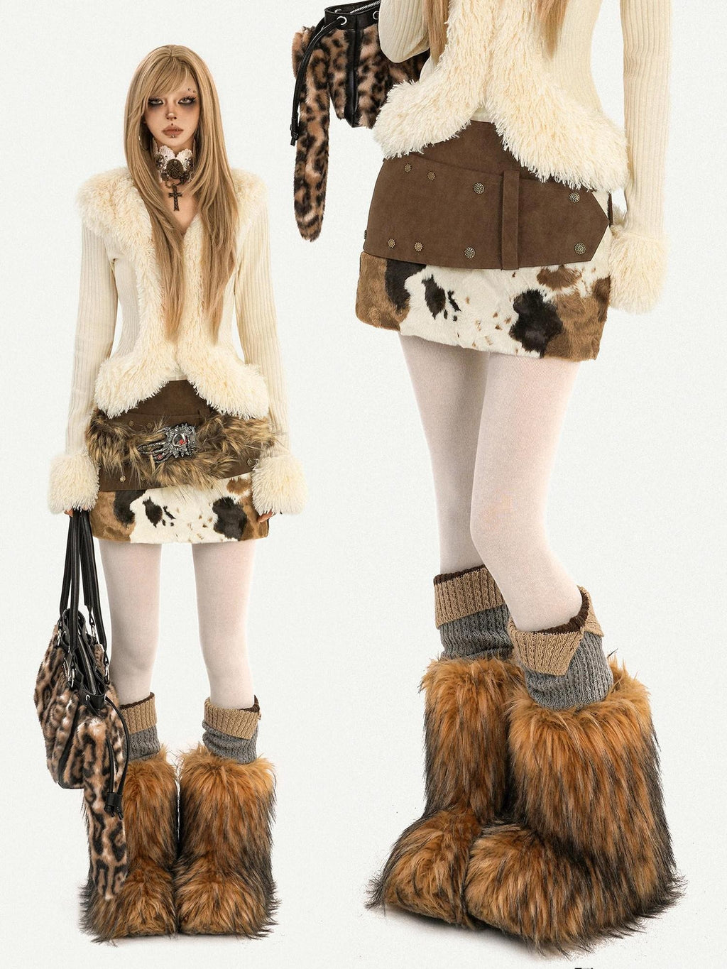Nico Molly Lined Wool Low Waist Retro Distressed Tiered Women Casual Mini Skirts