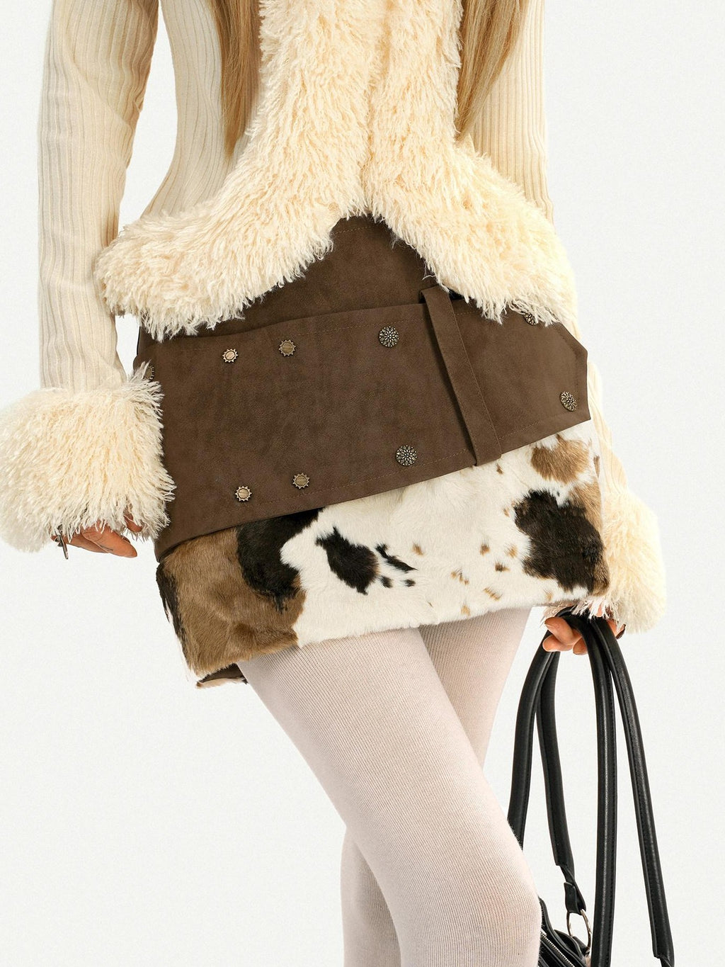 Nico Molly Lined Wool Low Waist Retro Distressed Tiered Women Casual Mini Skirts