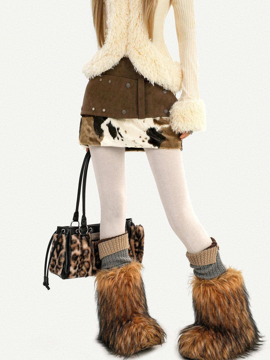 Nico Molly Lined Wool Low Waist Retro Distressed Tiered Women Casual Mini Skirts