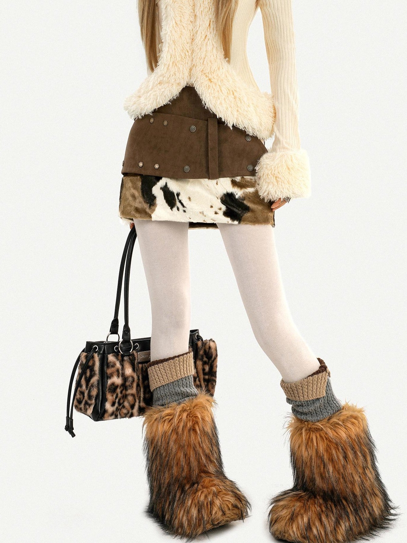 Nico Molly Lined Wool Low Waist Retro Distressed Tiered Women Casual Mini Skirts