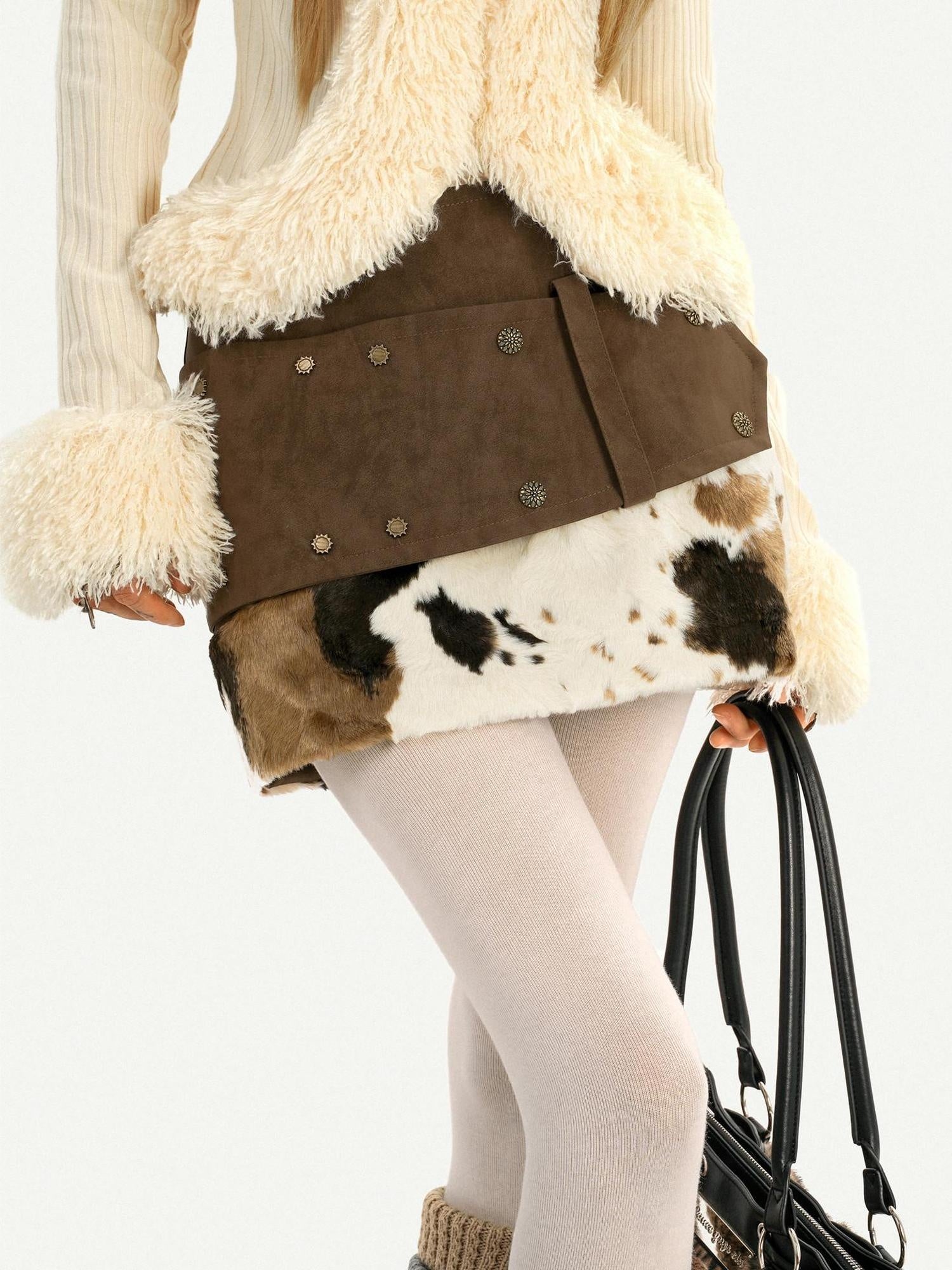 Nico Molly Lined Wool Low Waist Retro Distressed Tiered Women Casual Mini Skirts