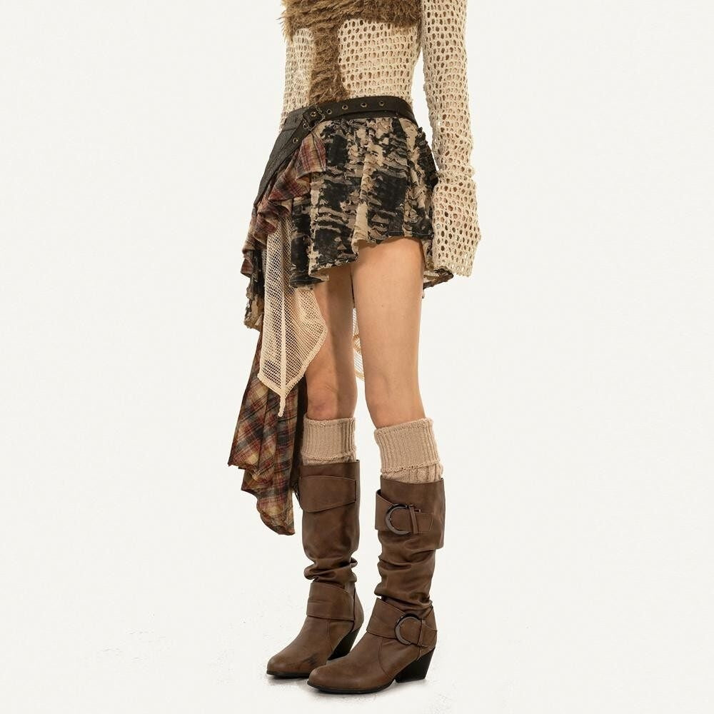 Nico_Molly_Long_Sleeve_Crewneck_Two_Piece_Casual_Khaki_Skirt_Top_&_Skirt_Sets_MISSTT
