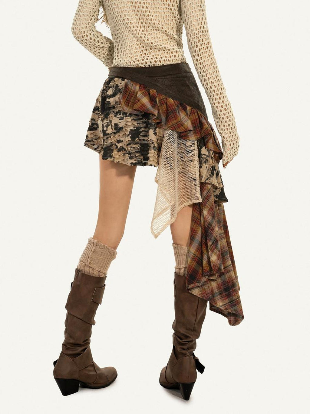 Nico Molly Long Sleeve Crewneck Two Piece Casual Khaki Skirt Top & Skirt Sets