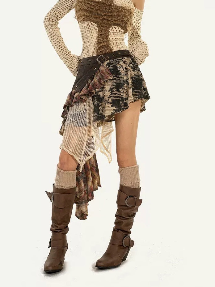 Nico Molly Long Sleeve Crewneck Two Piece Casual Khaki Skirt Top & Skirt Sets