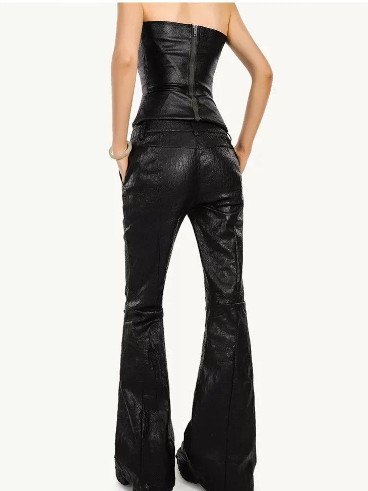 Nico Molly Low Waist Slim Micro Flare Pocket Street Punk Zipper Black Cargo Pants