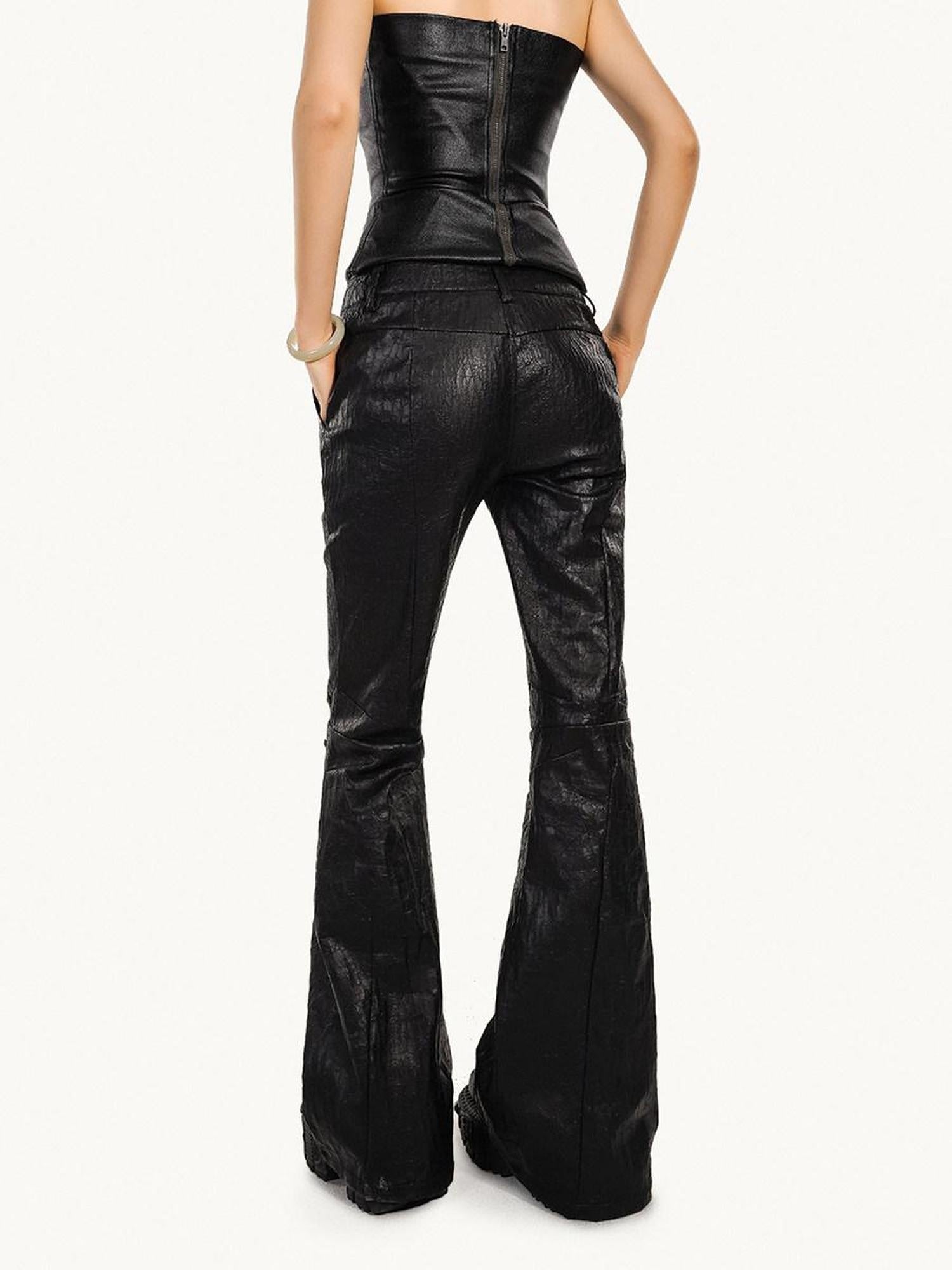 Nico Molly Low Waist Slim Micro Flare Pocket Street Punk Zipper Black Cargo Pants