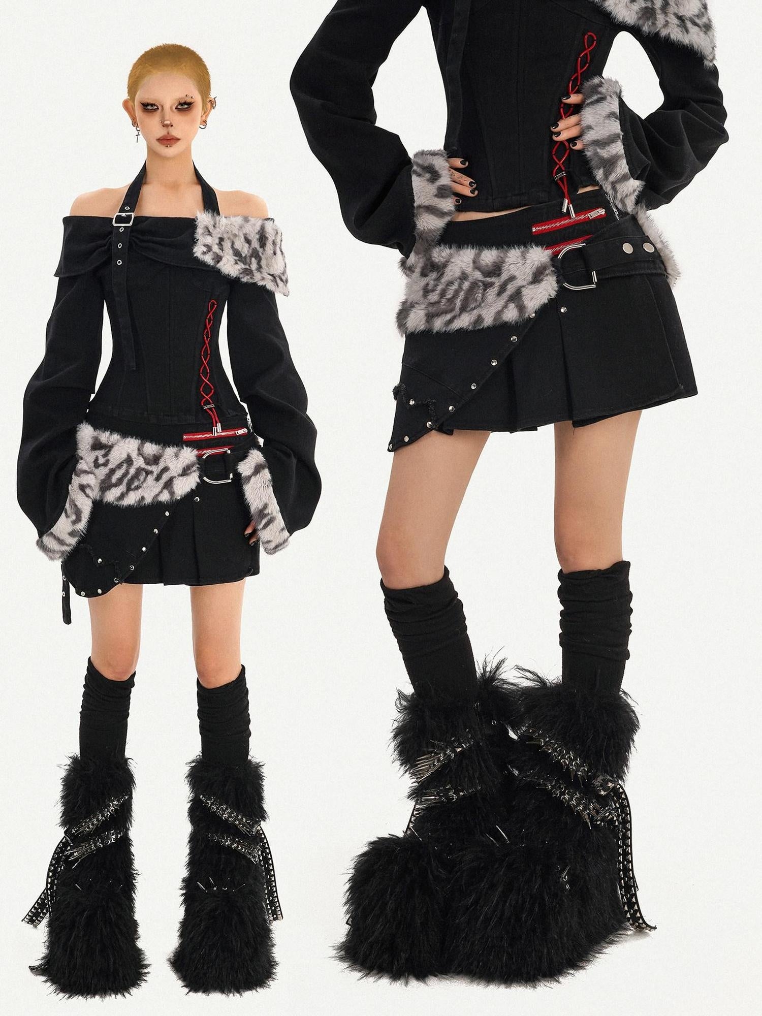 Nico Molly Low Waist Strappy Asymmetric Punk Pleated For Women Casual Black Mini Skirts