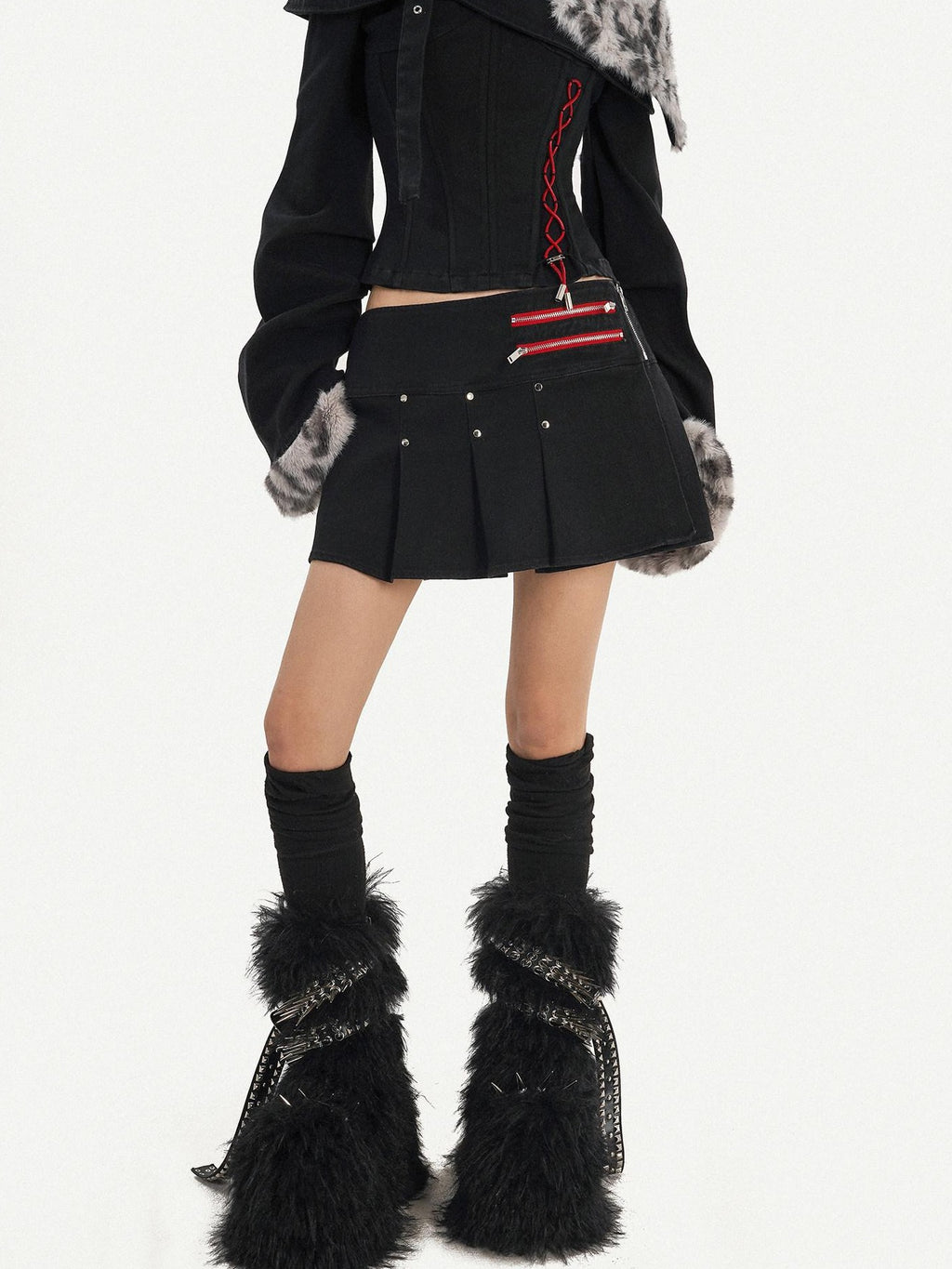 Nico Molly Low Waist Strappy Asymmetric Punk Pleated For Women Casual Black Mini Skirts