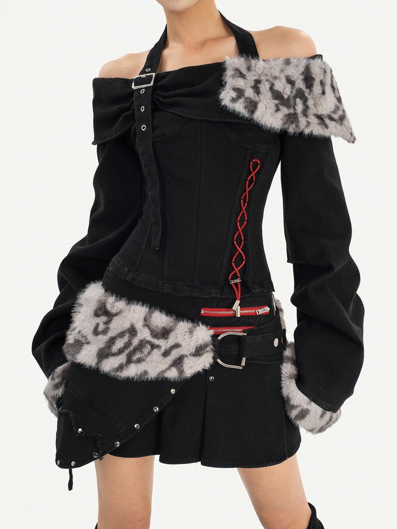 Nico Molly Low Waist Strappy Asymmetric Punk Pleated For Women Casual Black Mini Skirts