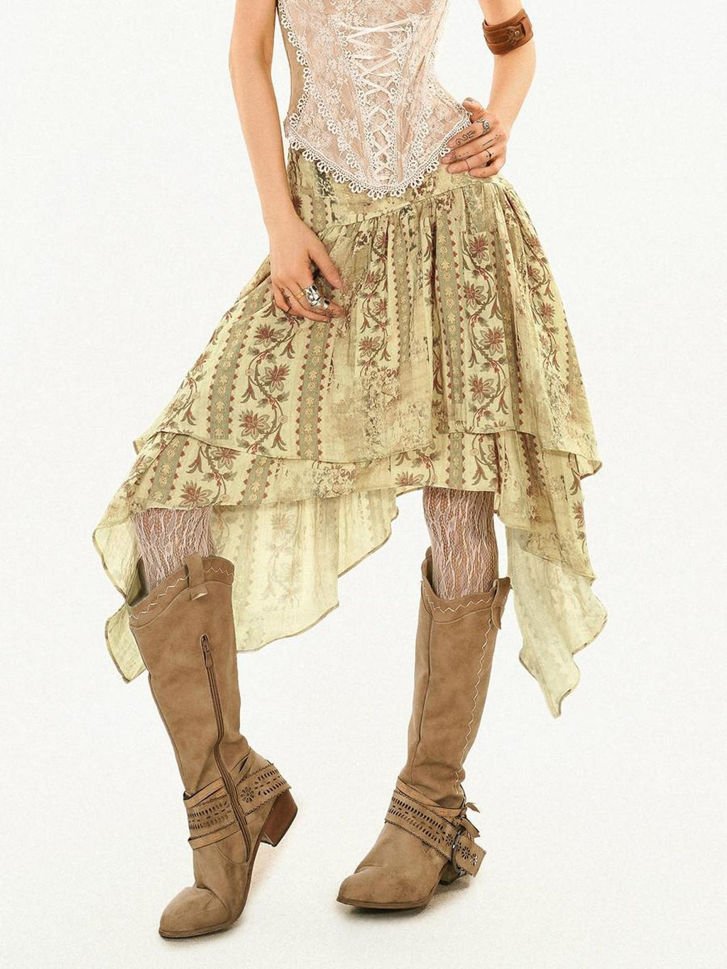 Nico Molly Mid Waist Printed A Line Street Style Young Women Patterned Midi Skirts